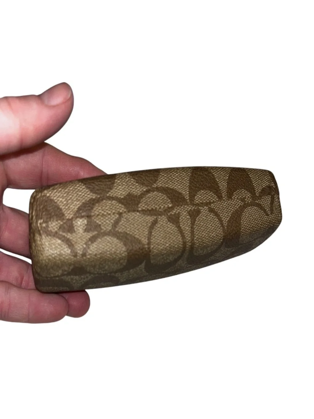 coach tan brown logo print glasses case
